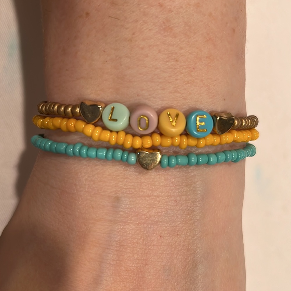 Handmade Gold Love Beaded Bracelet Set